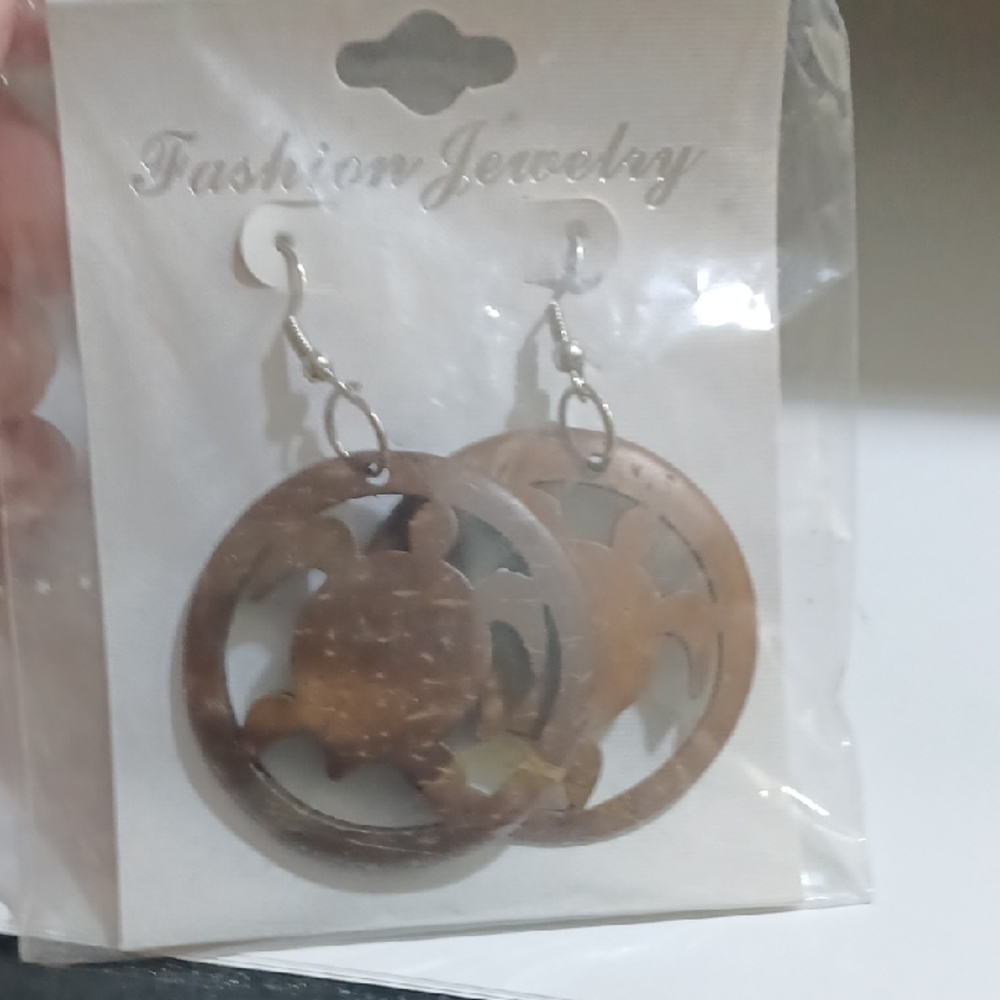 Wooden Turtle Dangle Earrings